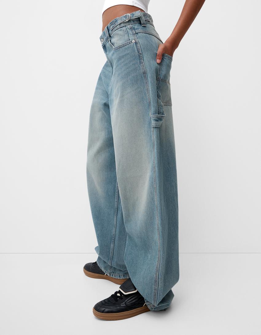 Adjustable balloon fit carpenter jeans-Light blue