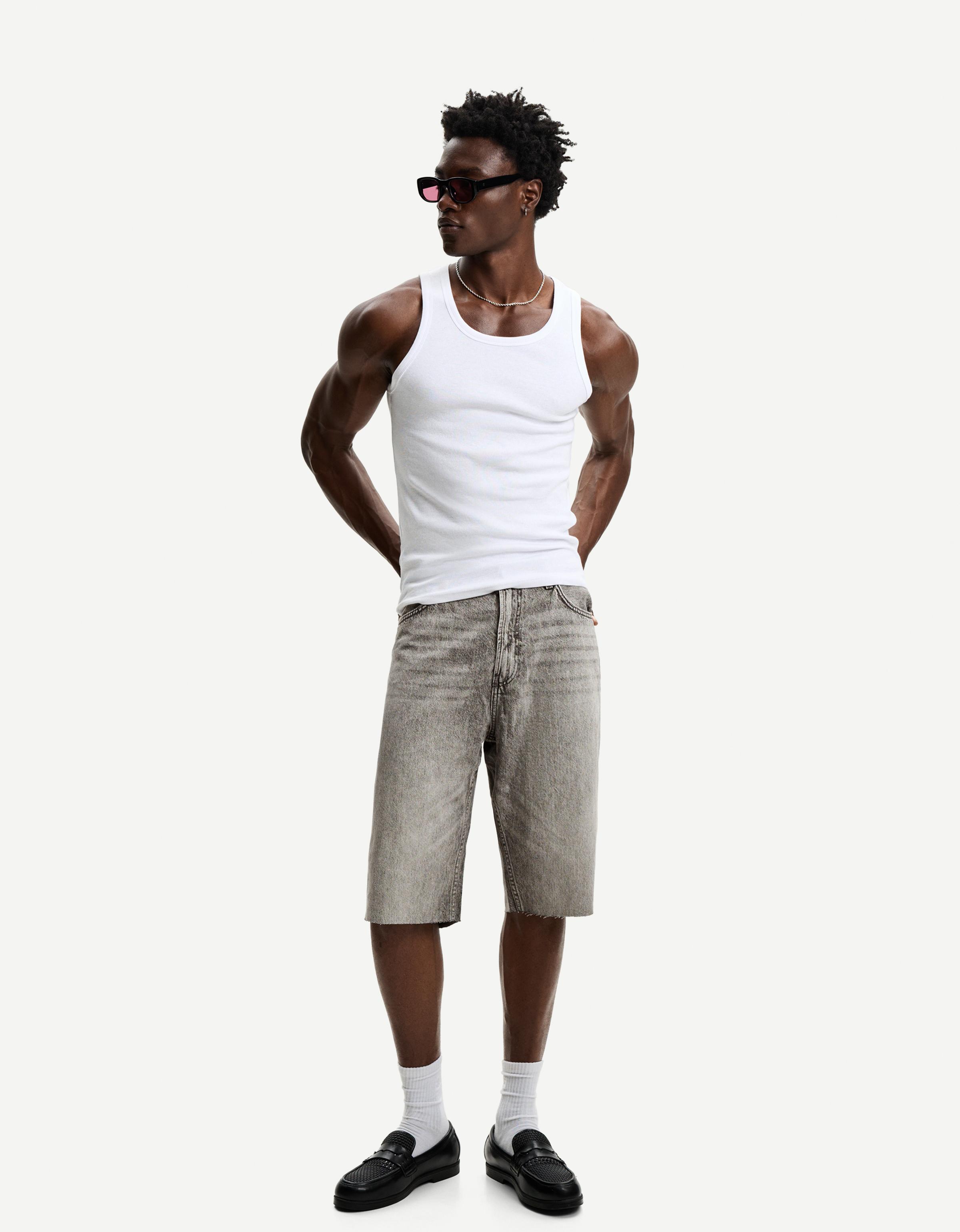 Bershka Baggy-Bermudas Aus Denim Herren 44 Grau