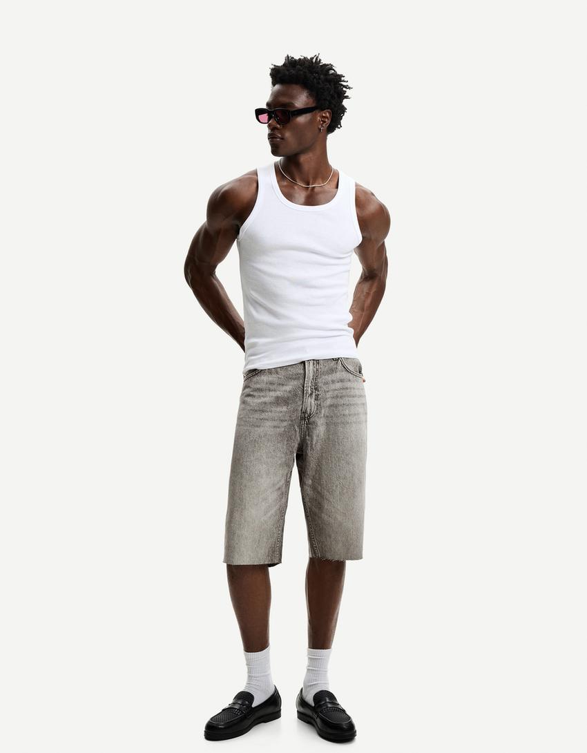 Bermuda en jean baggy fit-Gris-0