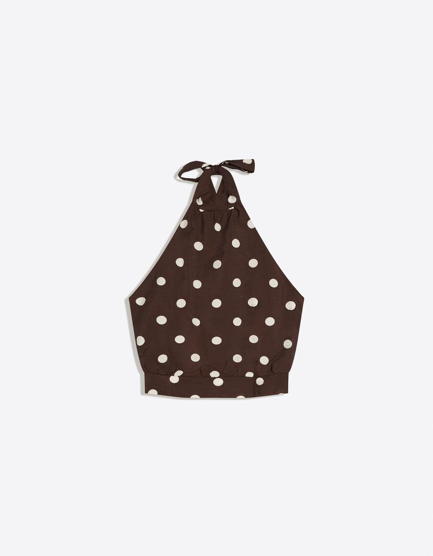 Polka dot halter top-Brown