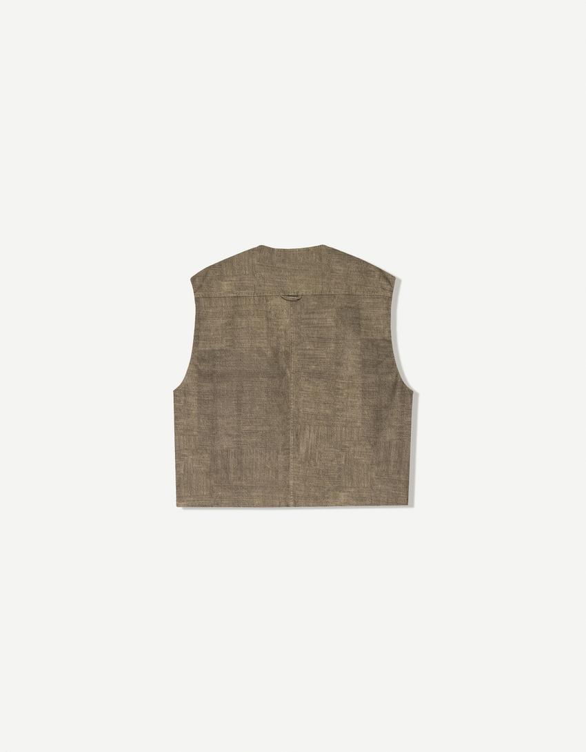 Çok cepli oversize yelek-Koyu gri-5