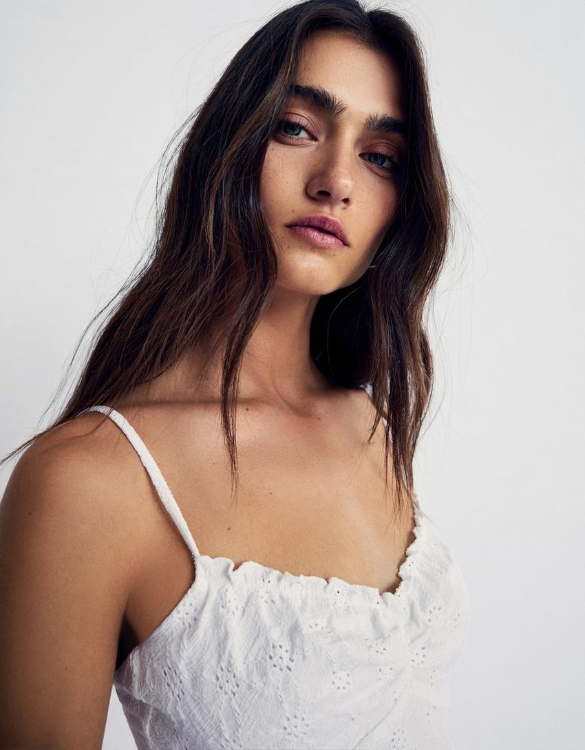 Embroidered mini dress-Off white