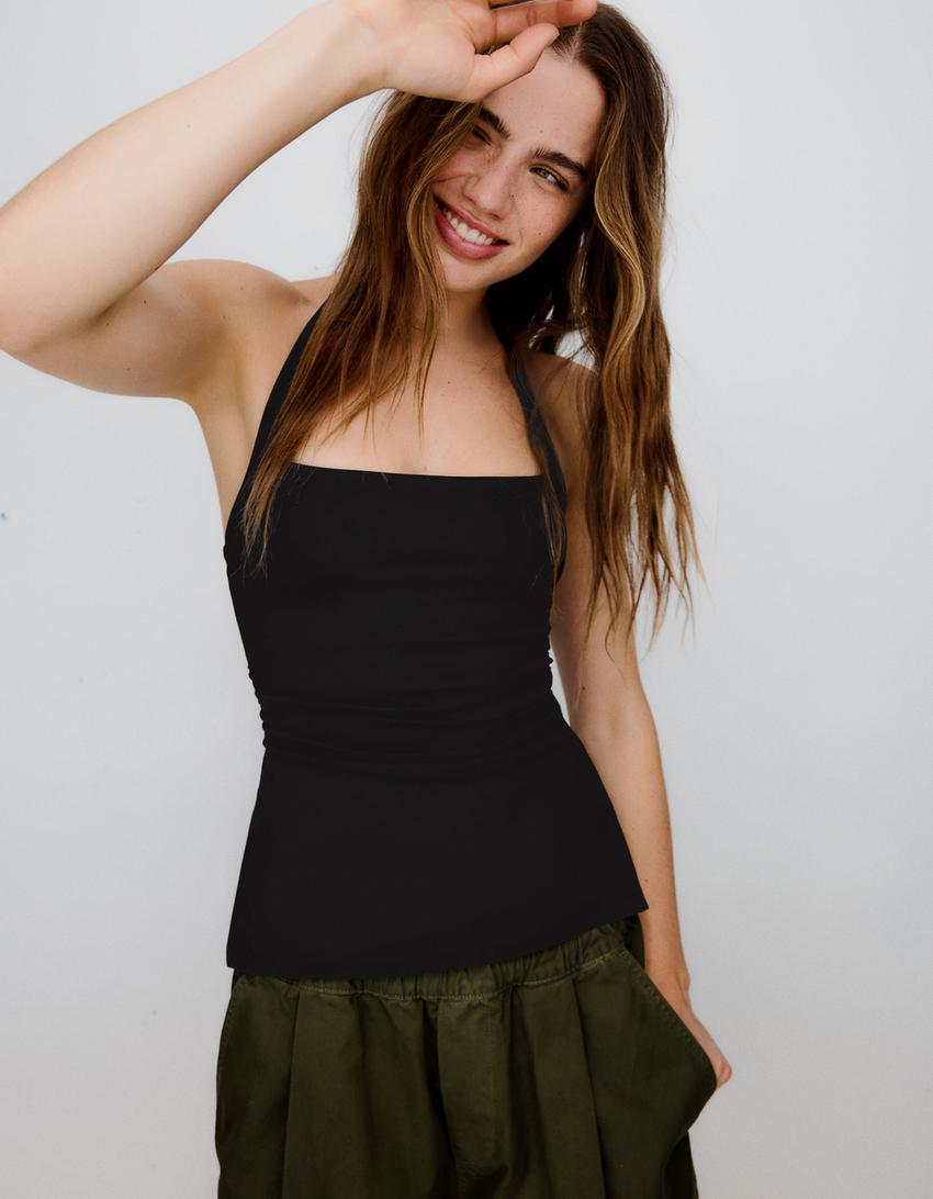 Halter neck top-Black