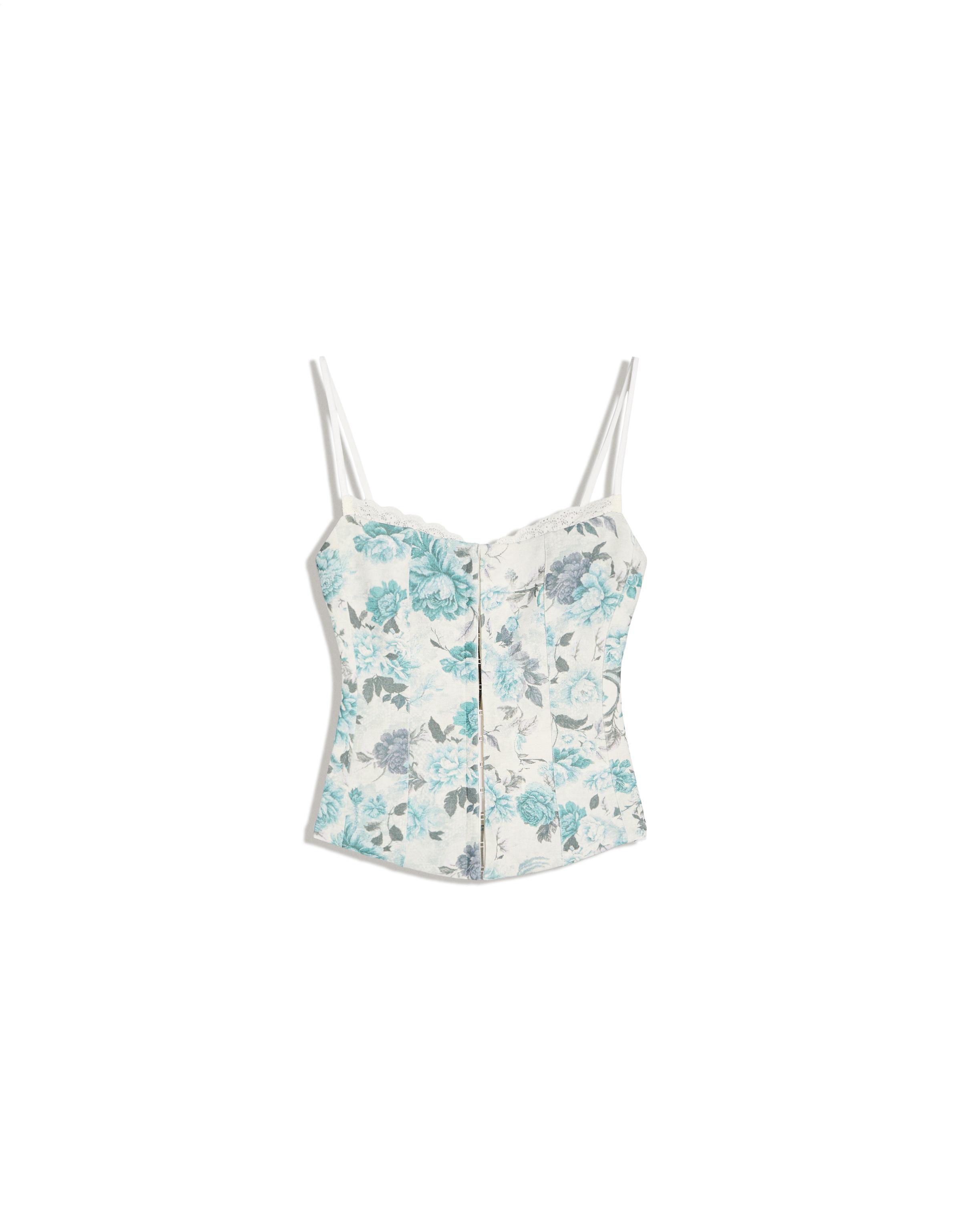 Floral corset strappy top — Blue