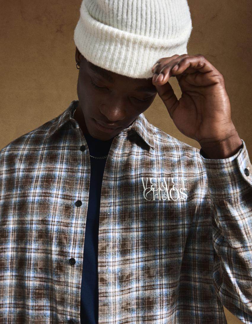 Camisa oversize cuadros-Azul claro