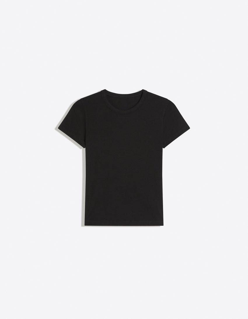 Geripptes Basic T-Shirt-Schwarz