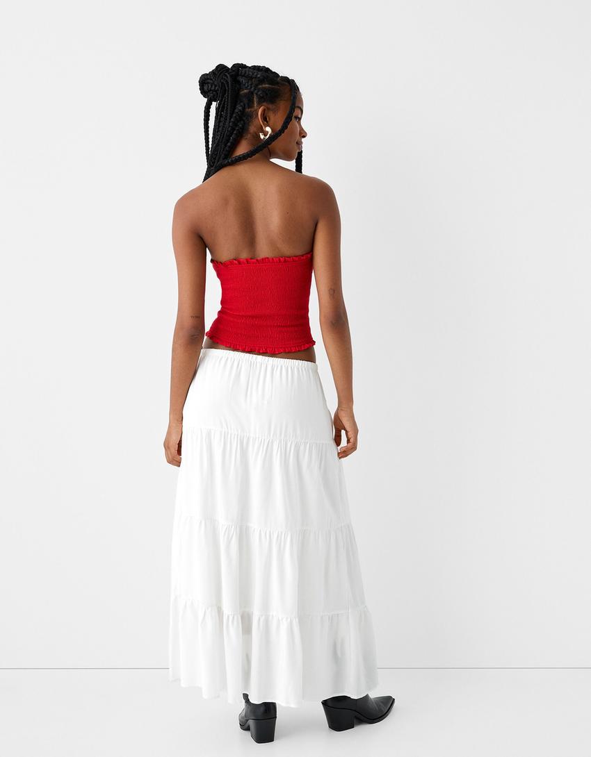 Midi skirt with elastic waist-White-2