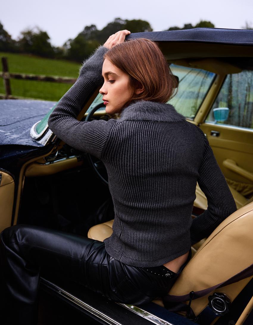 Cardigan Donna Maglione Con Pelliccia Cardigan Con Zip E Collo In Pelliccia Sintetica Maglioni E