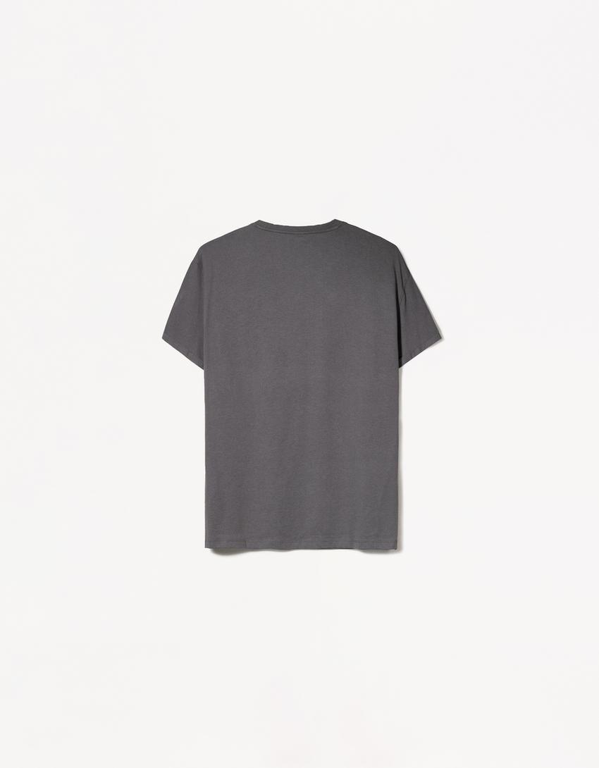 Embroidered short sleeve roll-up T-shirt-Grey