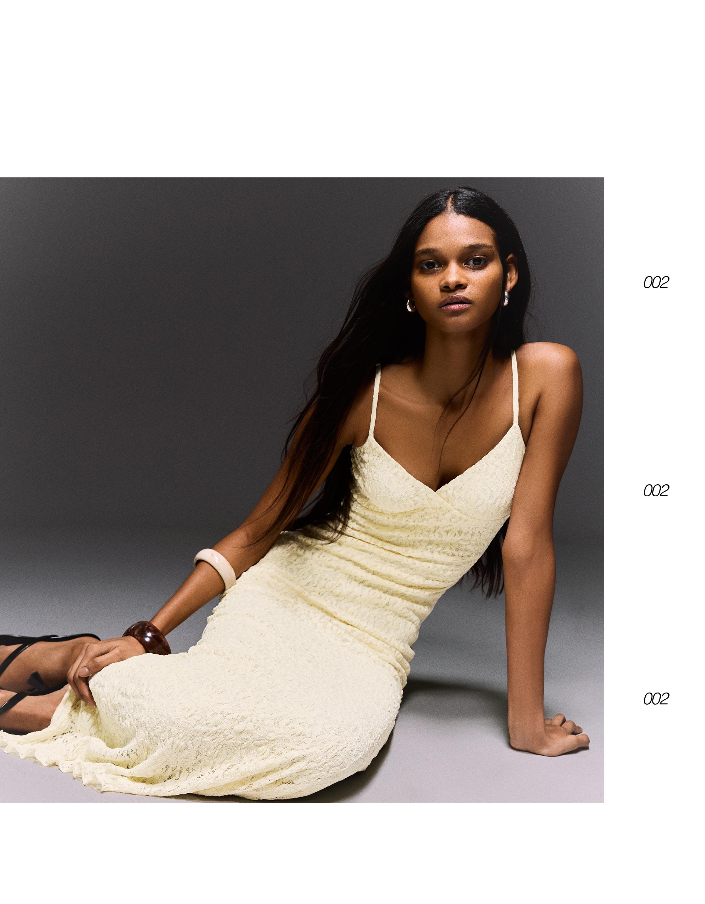 Dantelli askılı midi elbise - Görsel 15