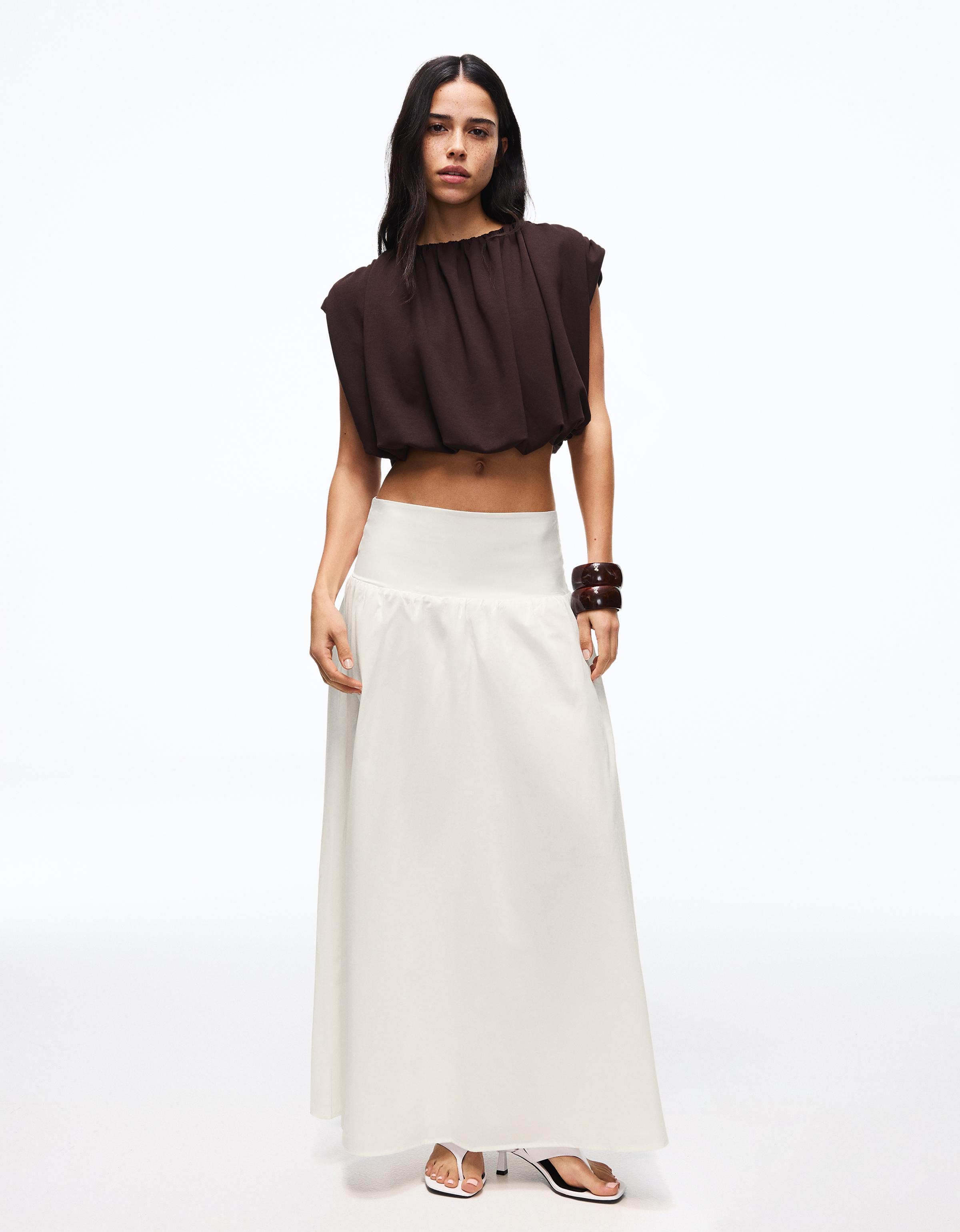 Midi skirt with cummerbund — White