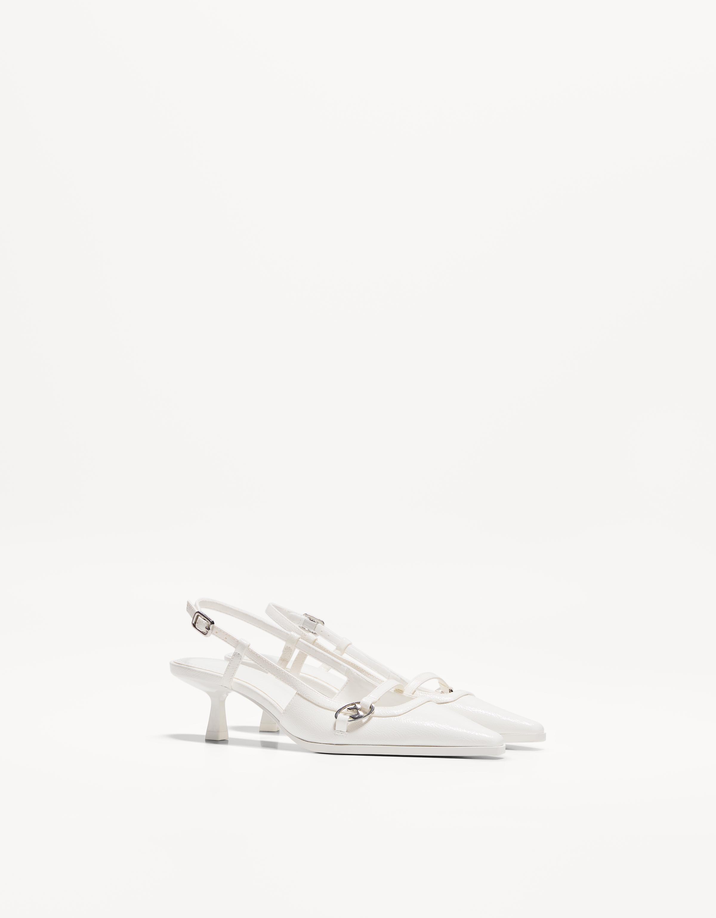 Bershka Absatzschuhe Mit Kitten-Heels Und Schnalle Damen 39 Weiss