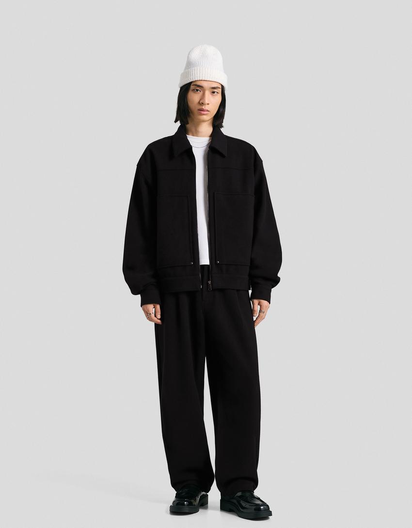 Boxy fit overshirt with zip-Black