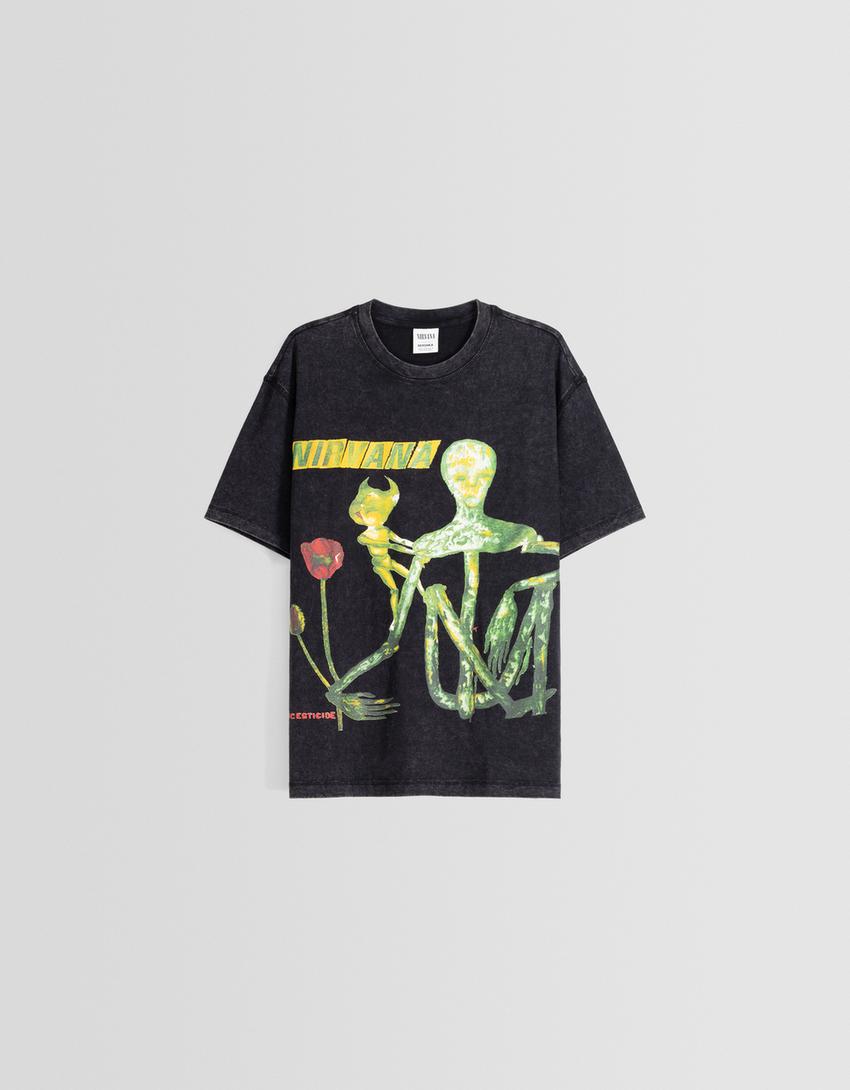Printed short sleeve oversize Nirvana T-shirt-Grey