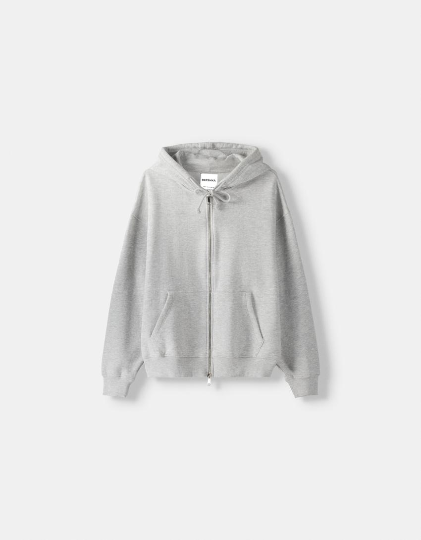 Oversize zip-up hoodie-Grey-4