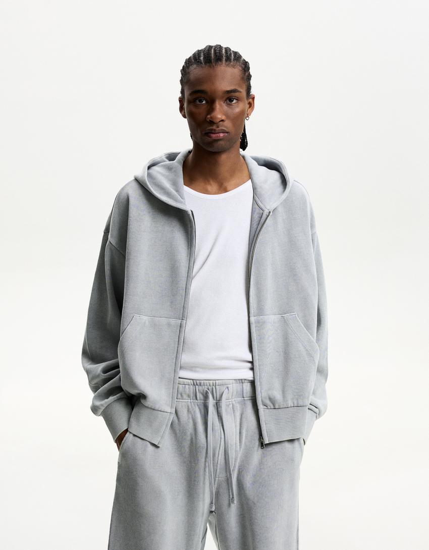 Grey Cropped Hoodie Bershka Cropped Sweatshirt With Zip Sweatshirts And Hoodies Men Bershka