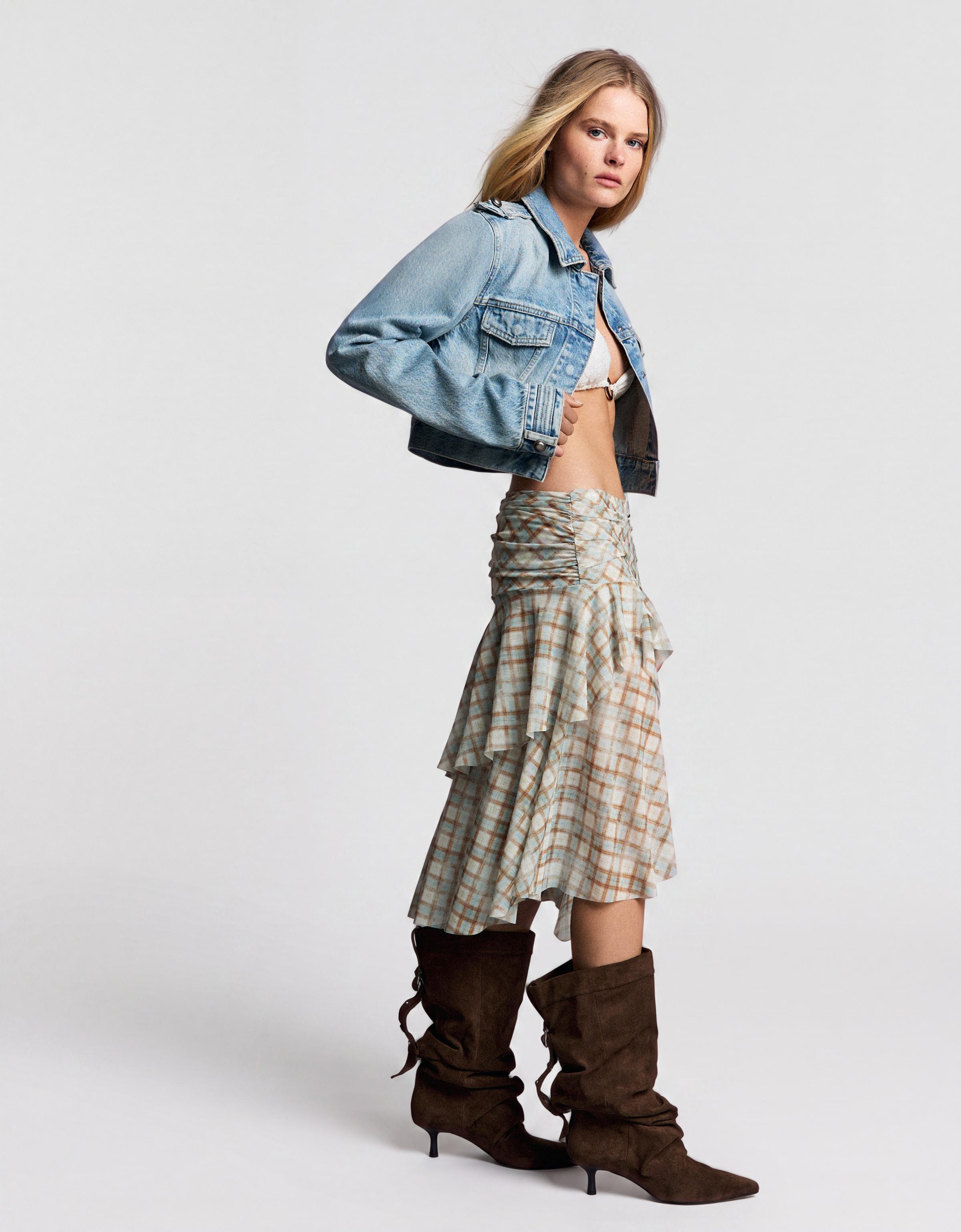 Checked midi skirt — Light blue