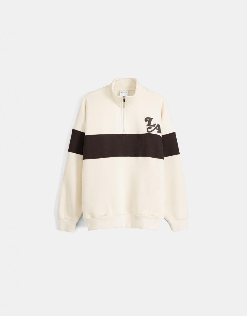 سويت شيرت برقبة عالية وسحّاب-أبيض مطفي-4