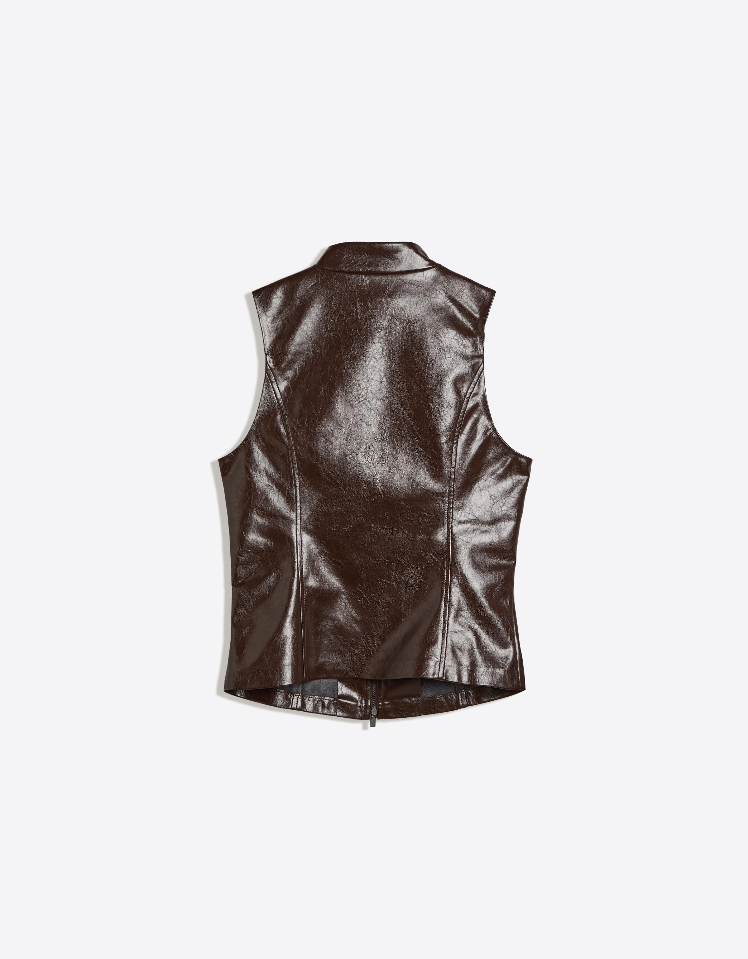 Leather-effect sleeveless high-neck top — Brown