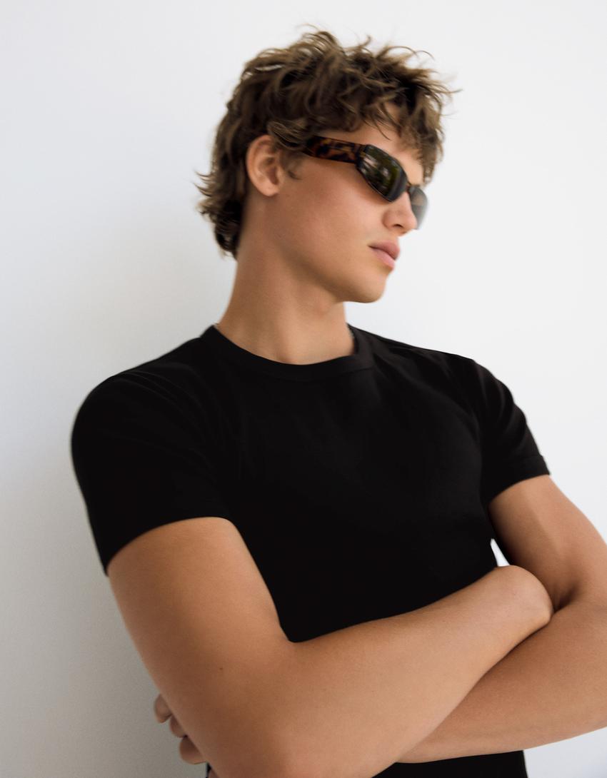 T-shirt côtelé slim fit-Noir