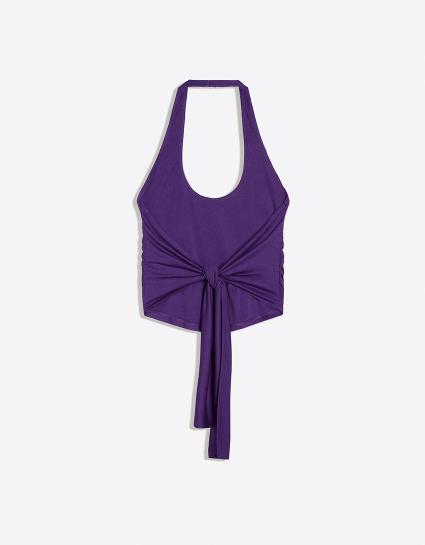 Top encolure américaine à nouer dans le dos-Violet