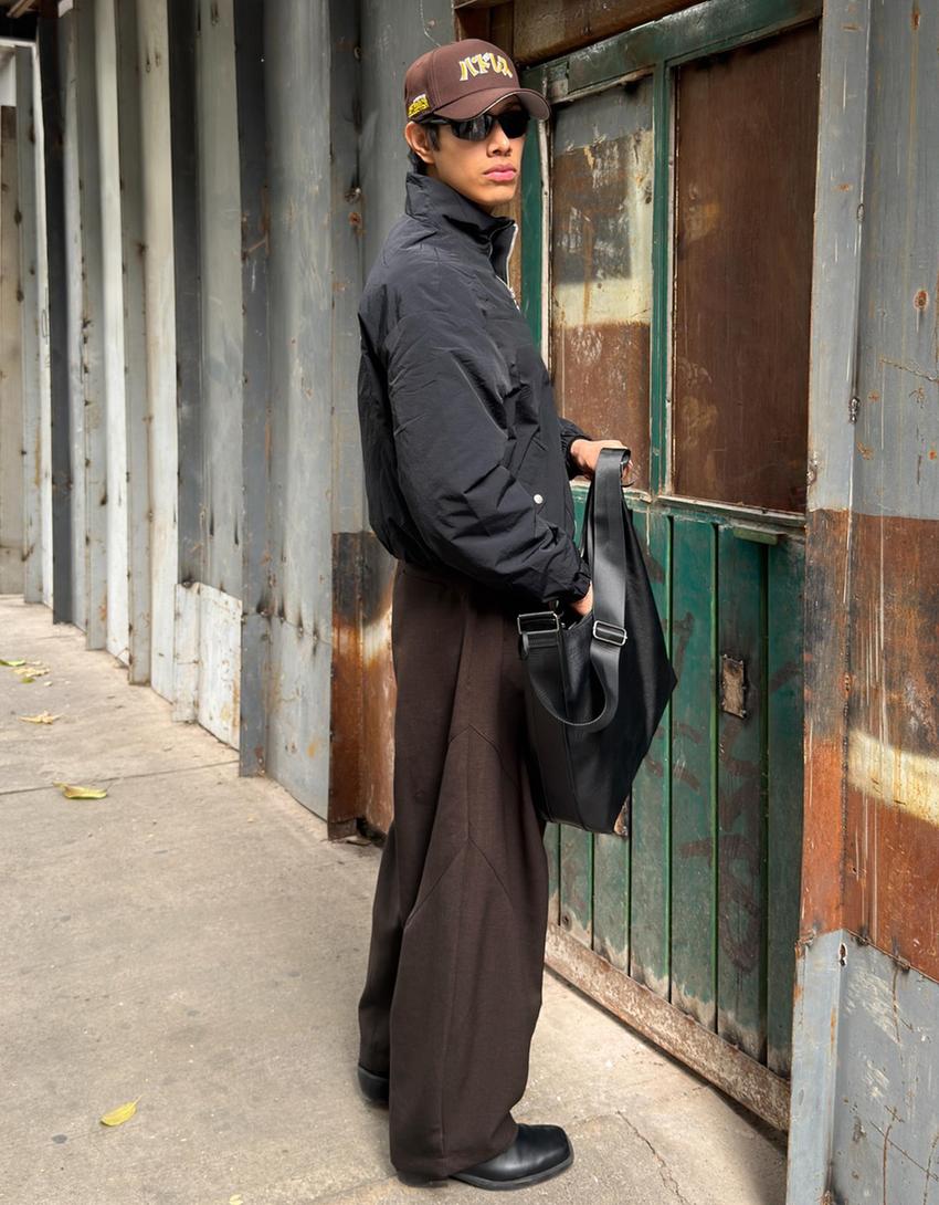 Pantalon barrel tailoring à découpes-Marron