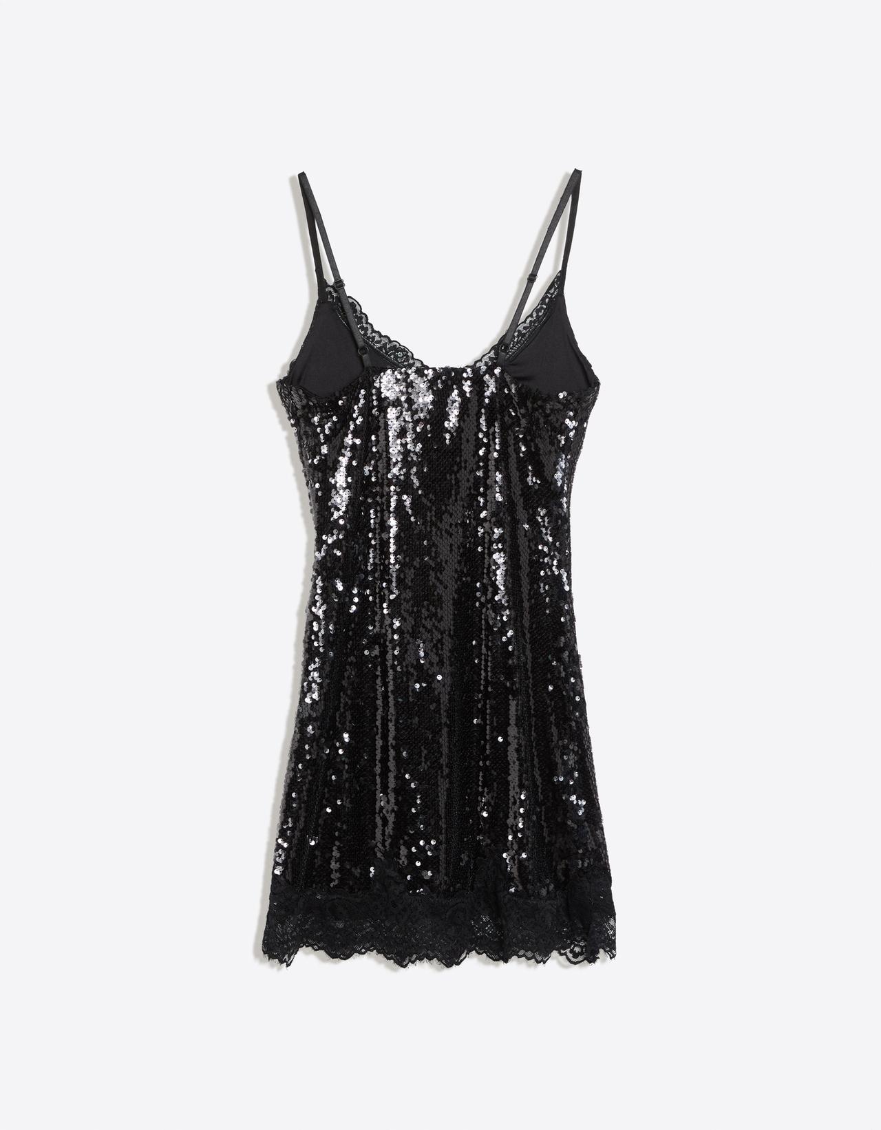 Sequin lace strappy mini dress — Black