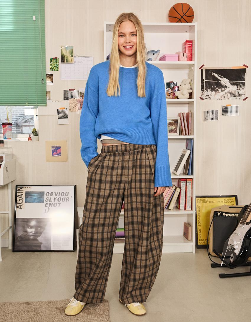 Pulover oversize bază rib-Albastru deschis