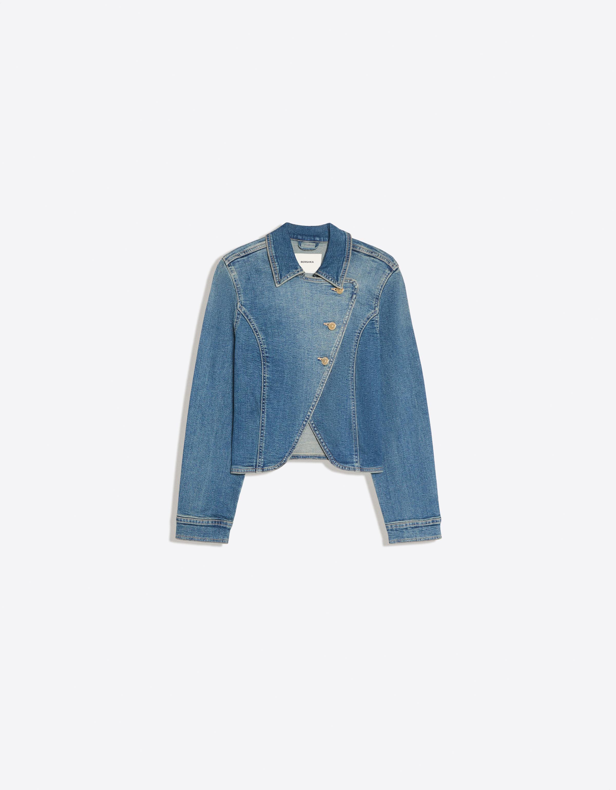 Asymmetric fitted denim jacket — Blue