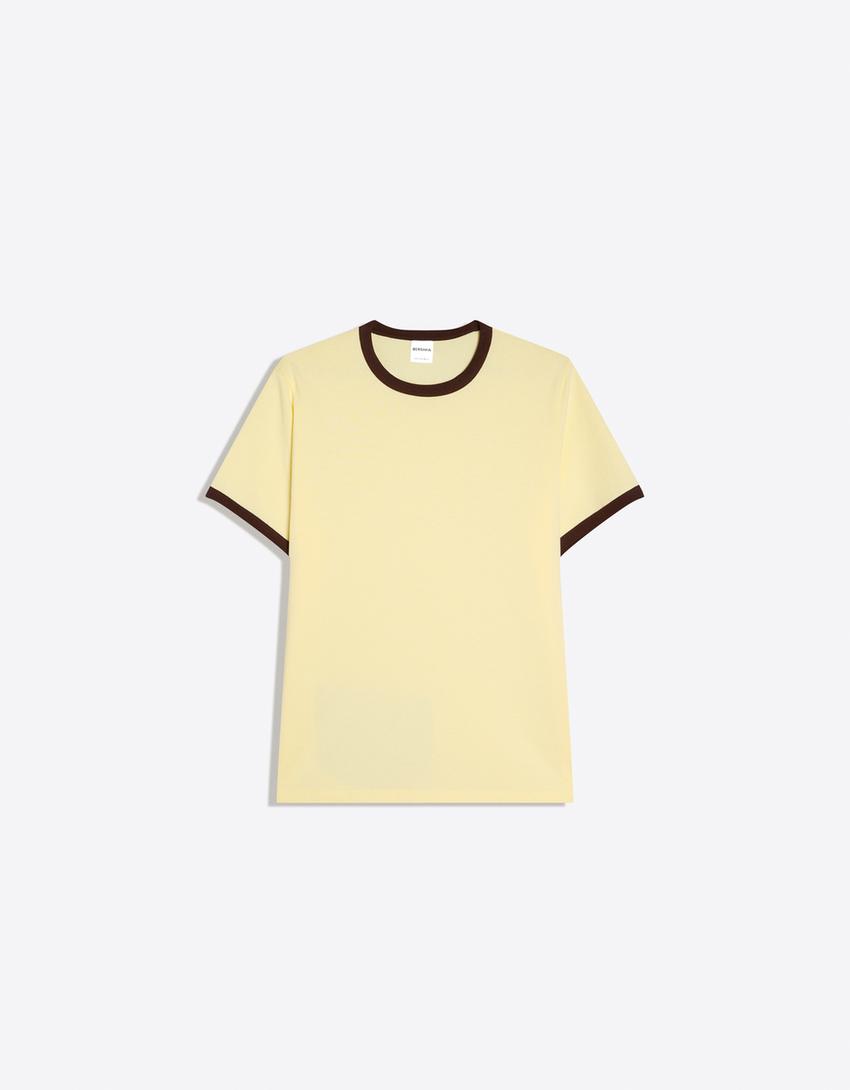 T-shirt manches courtes côtelé contrastant-Jaune