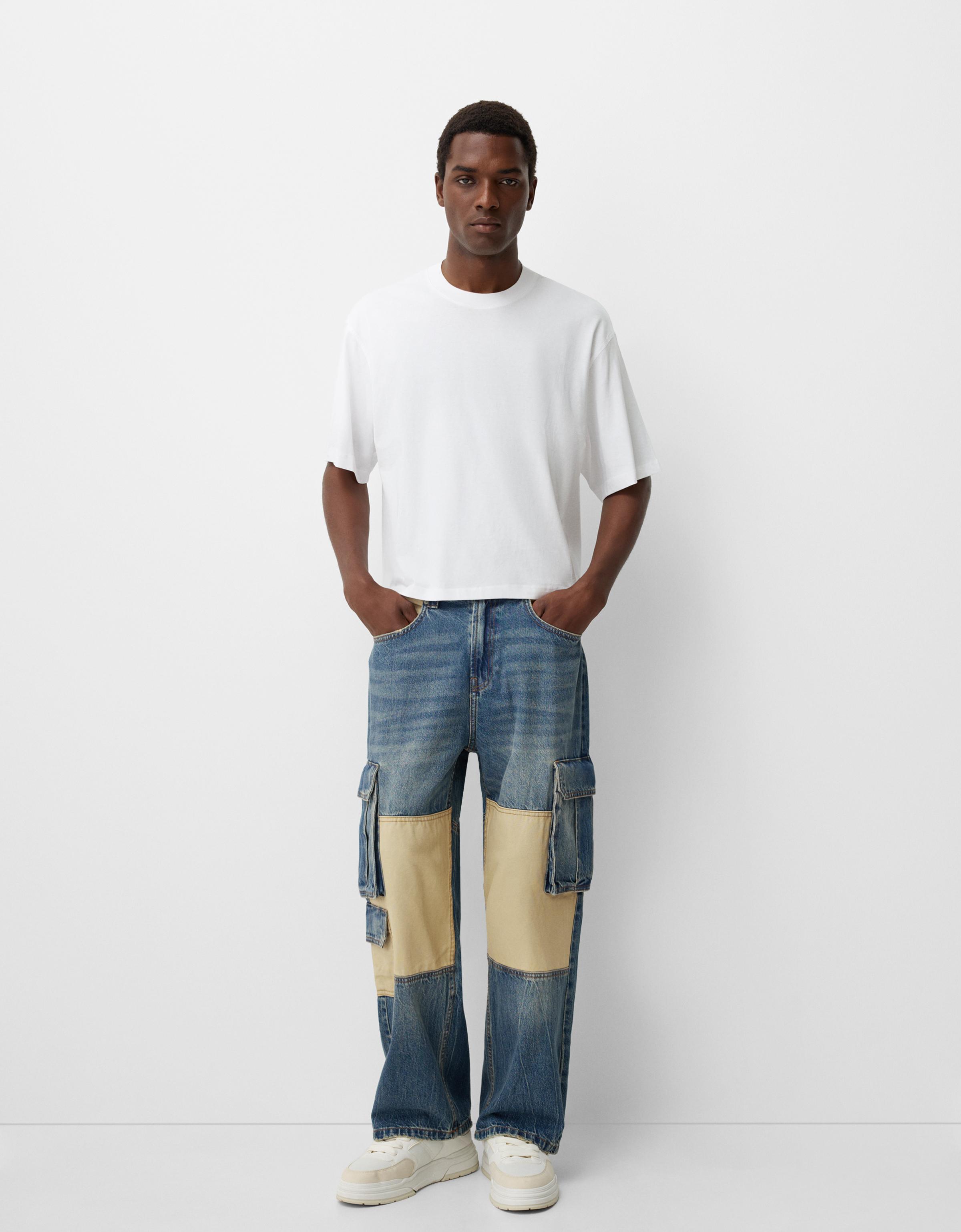 Jeans cargo baggy color block