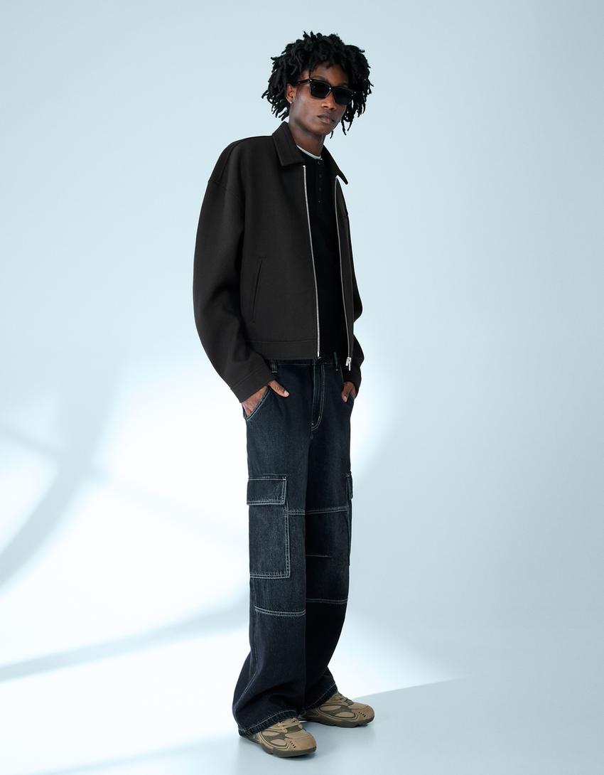 Zip-up cloth jacket-Black