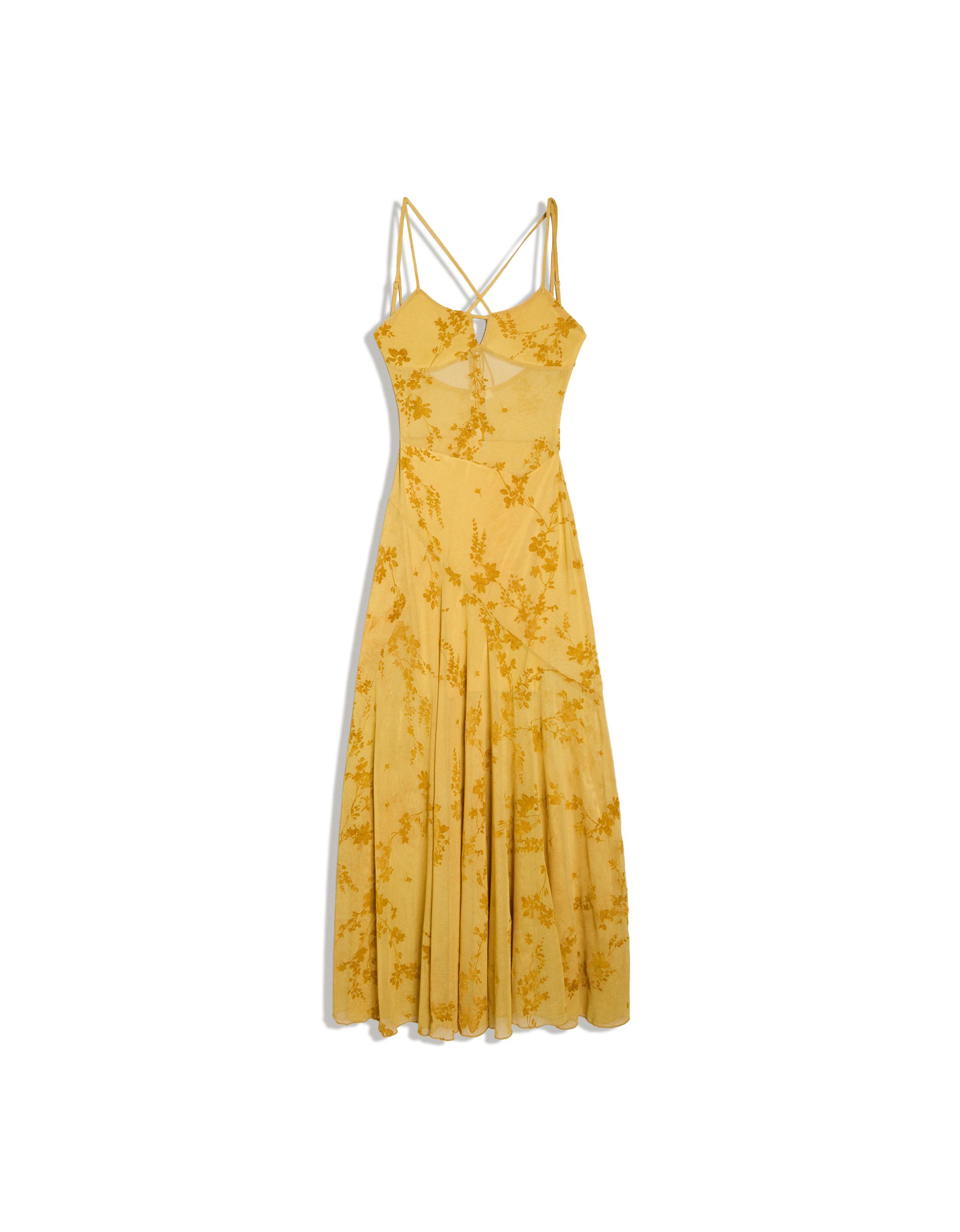 Midi dress with flocked tulle straps — Mustard