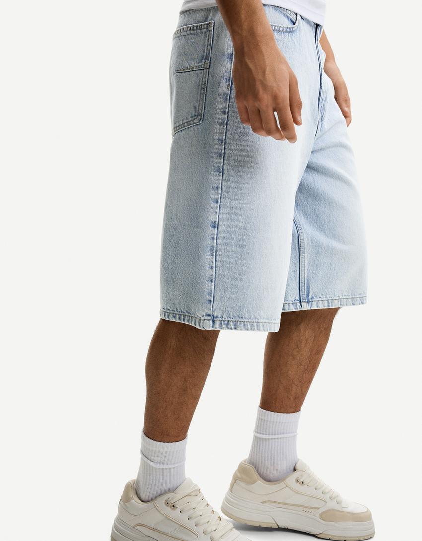 Bermuda baggy denim-Bleu clair
