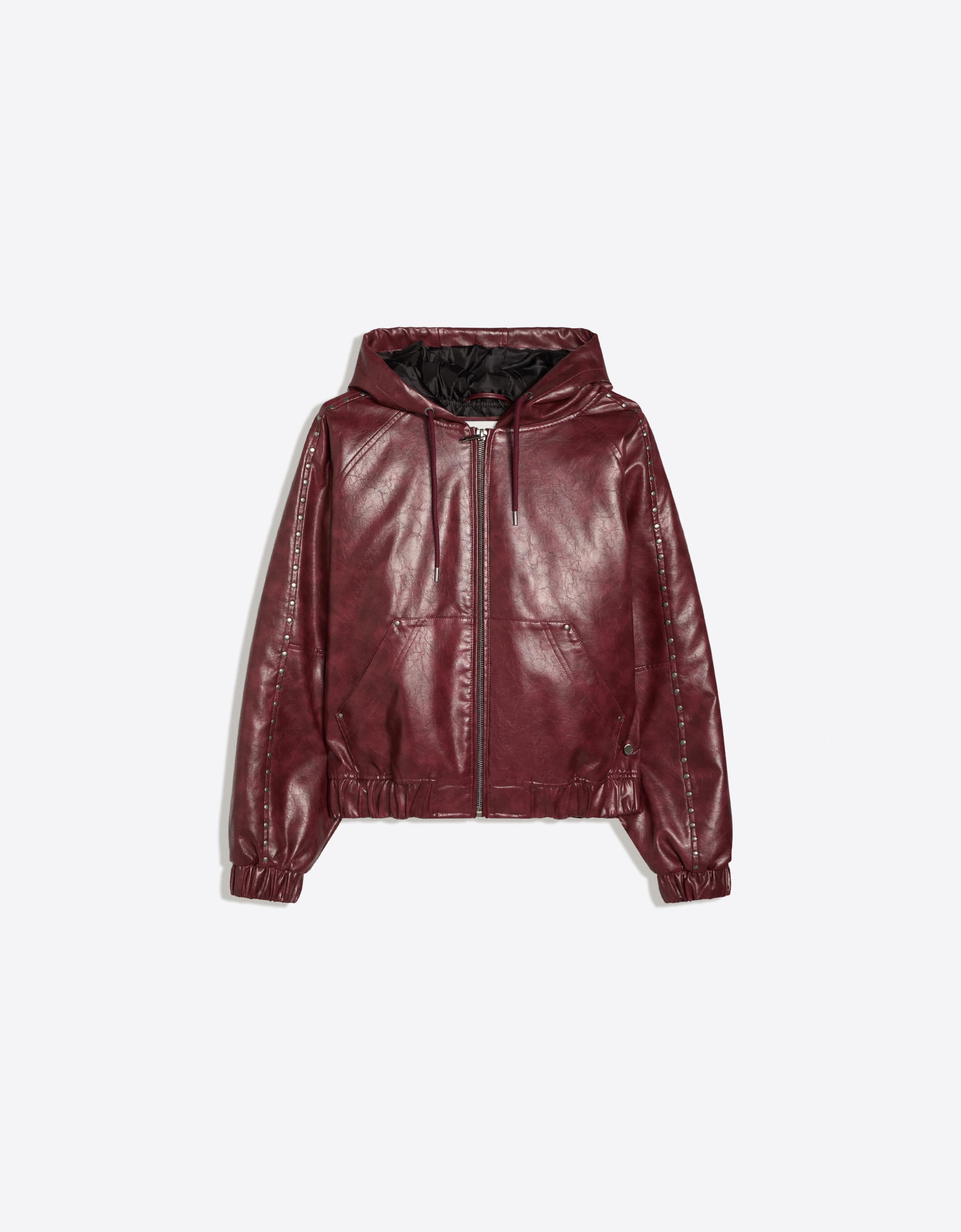 Studded faux leather jacket — Maroon