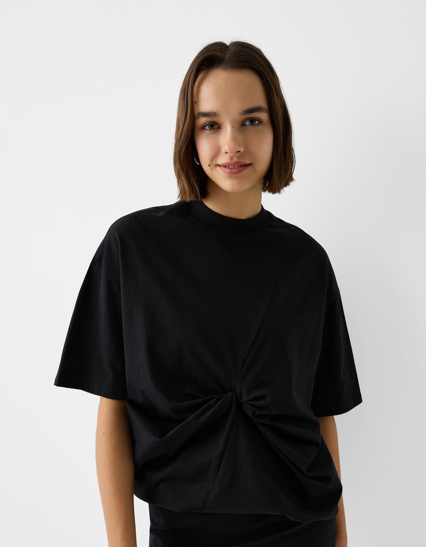 T-shirt manches courtes nœud devant-Noir-2