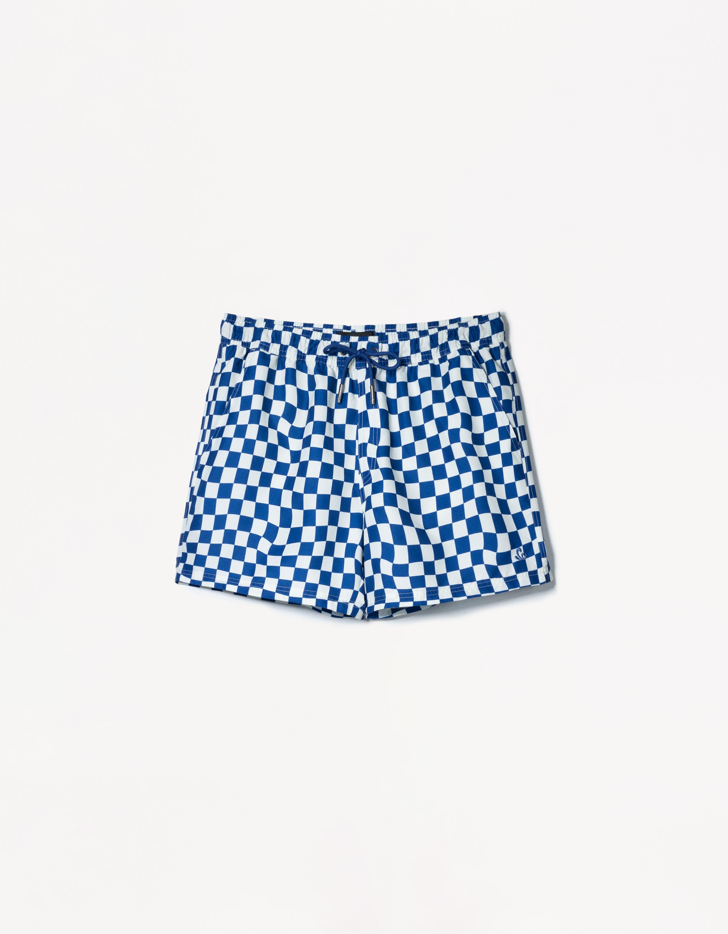 Bershka Badeshorts Mit Karoprint Herren S Blau