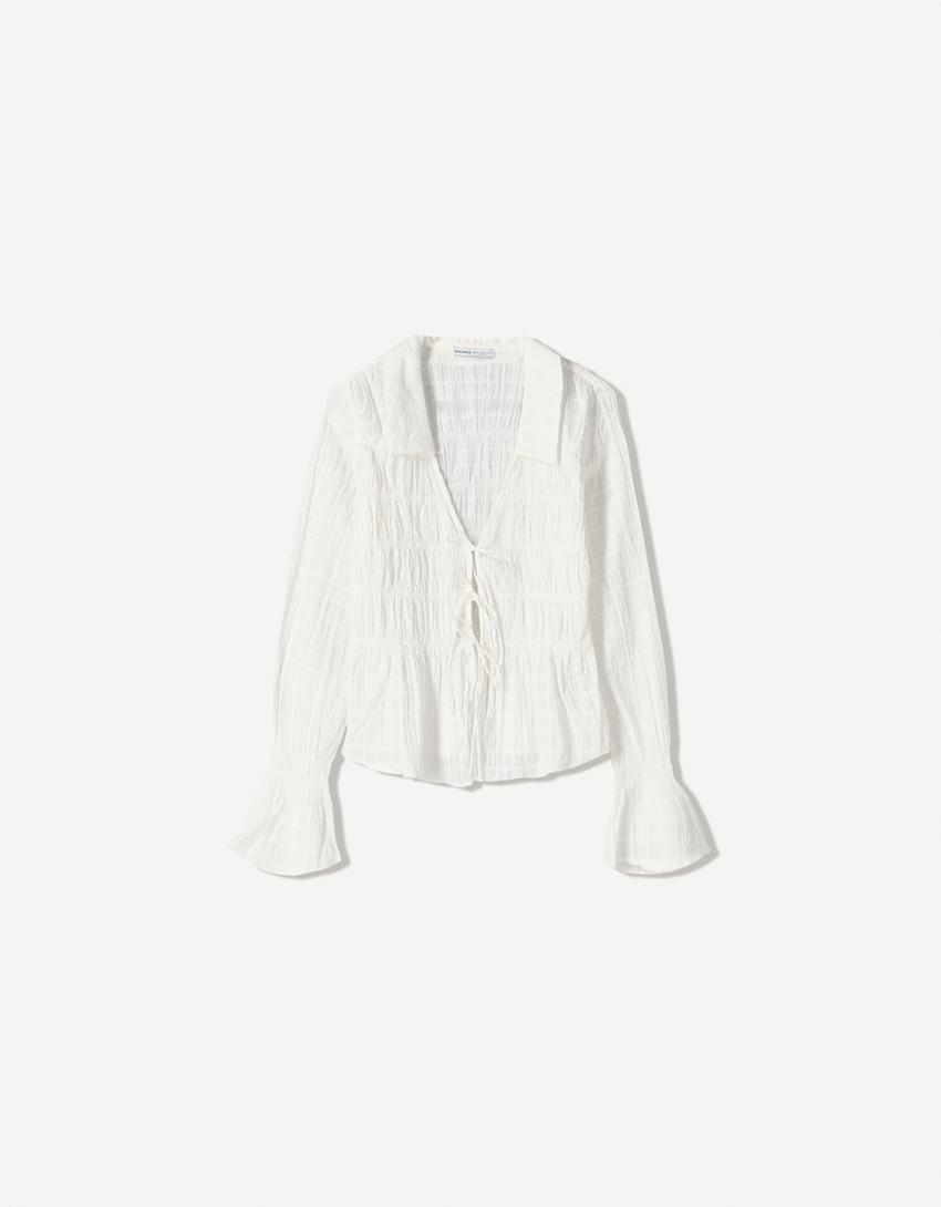 Rustic gathered shirt-White-3