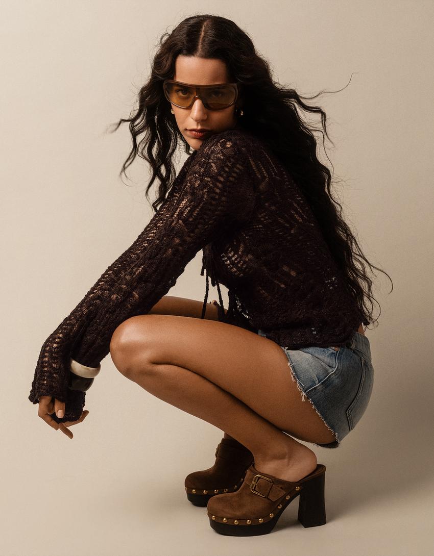 Rustic open-knit jacket-Brown