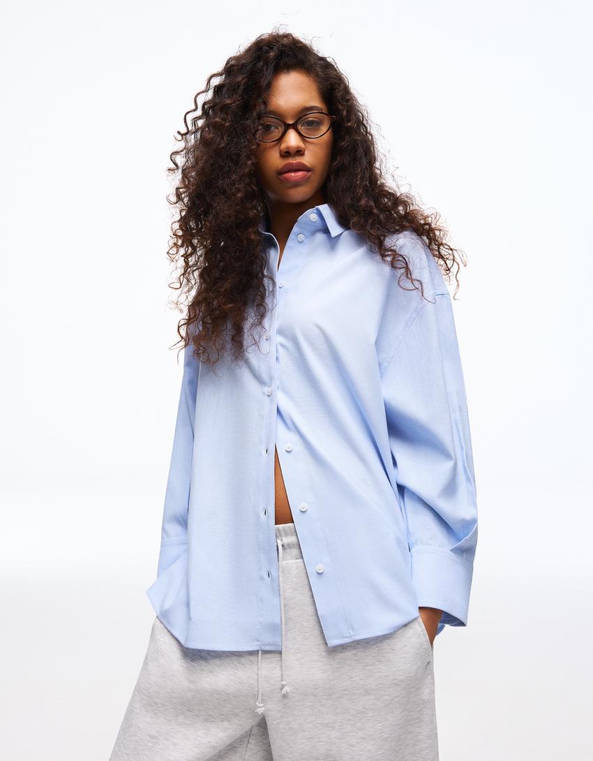 Oversize poplin shirt-Navy