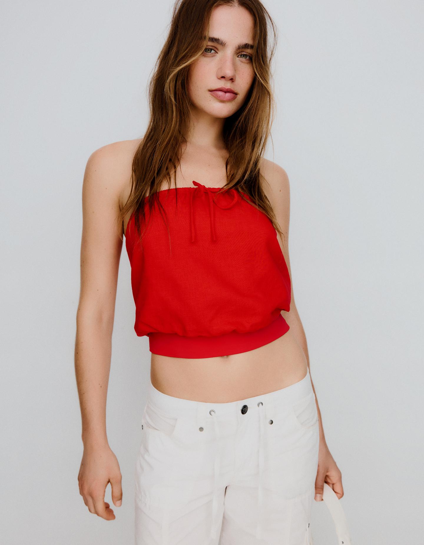 Bershka top bandeau z kokardą czerwony