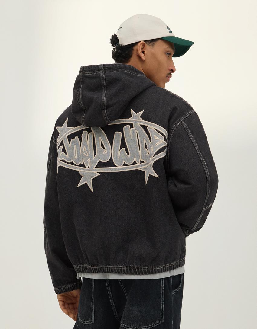 Hooded denim jacket-Black