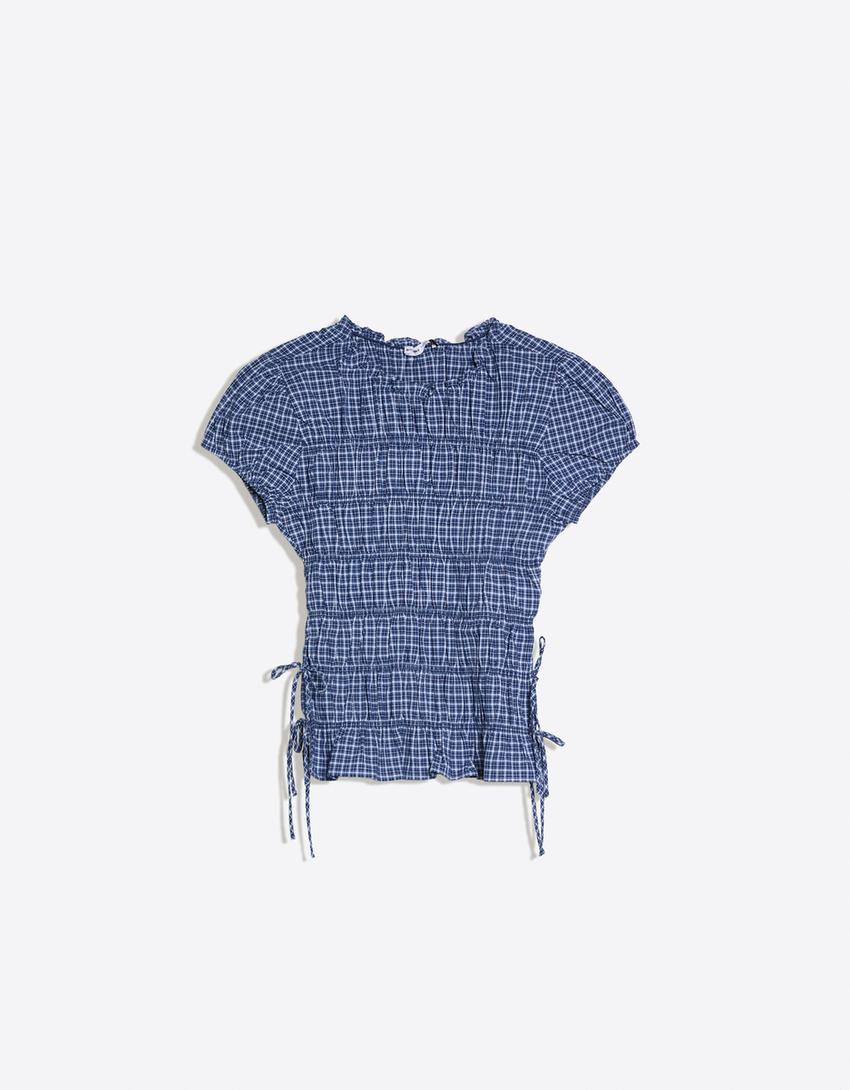 Košulja kratkih rukava sa vezicama-Tamnoplava