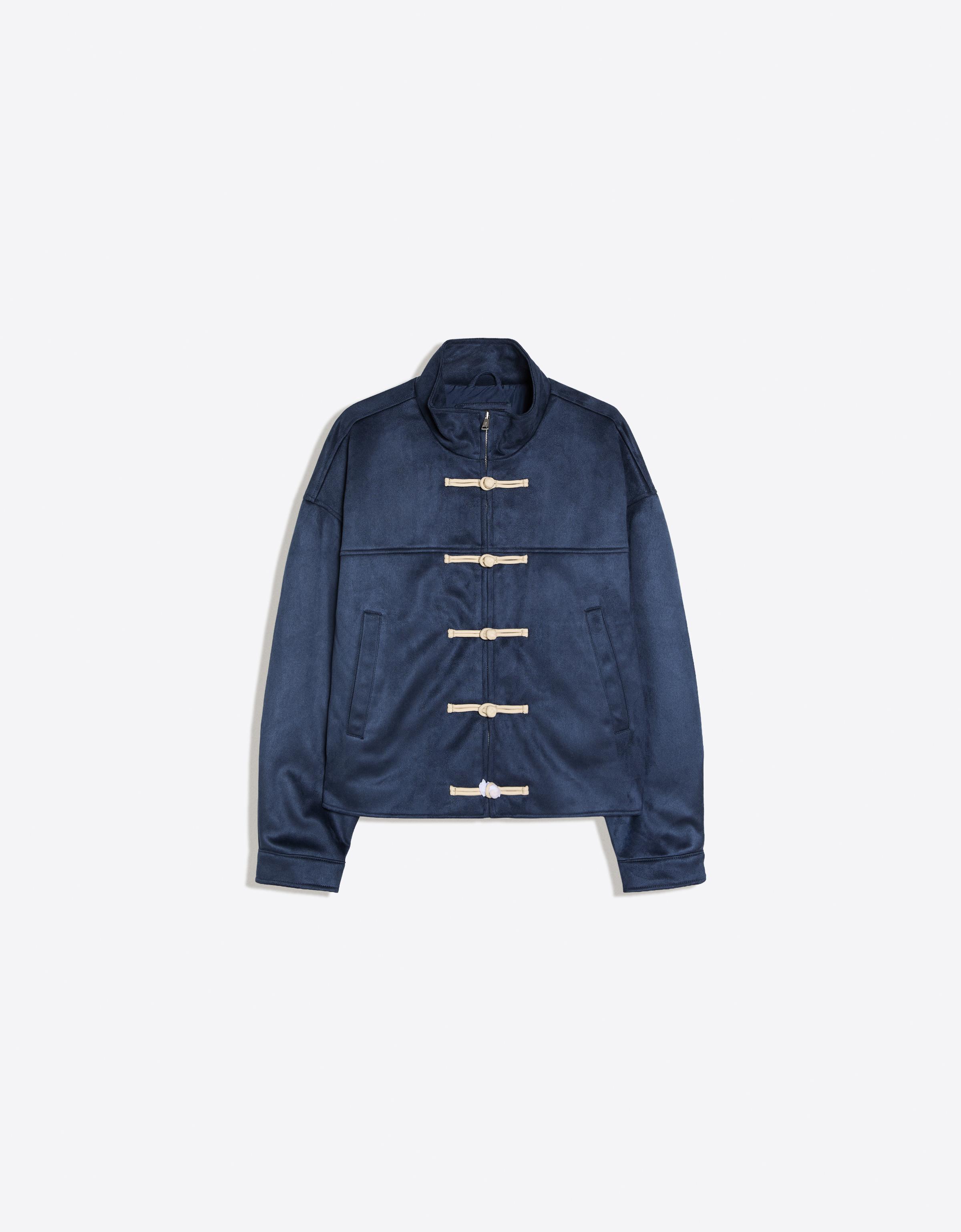 Faux suede clasp jacket — Dark blue