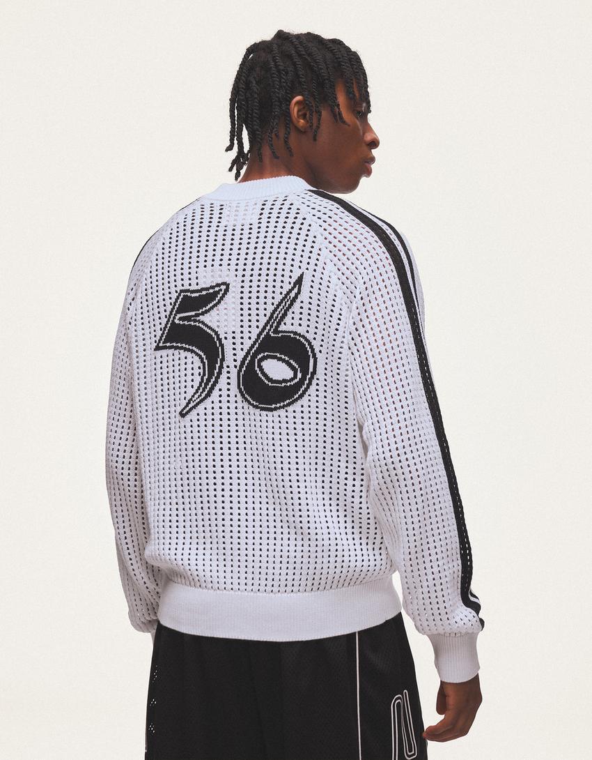 Chaqueta cremallera mesh retro-Blanco