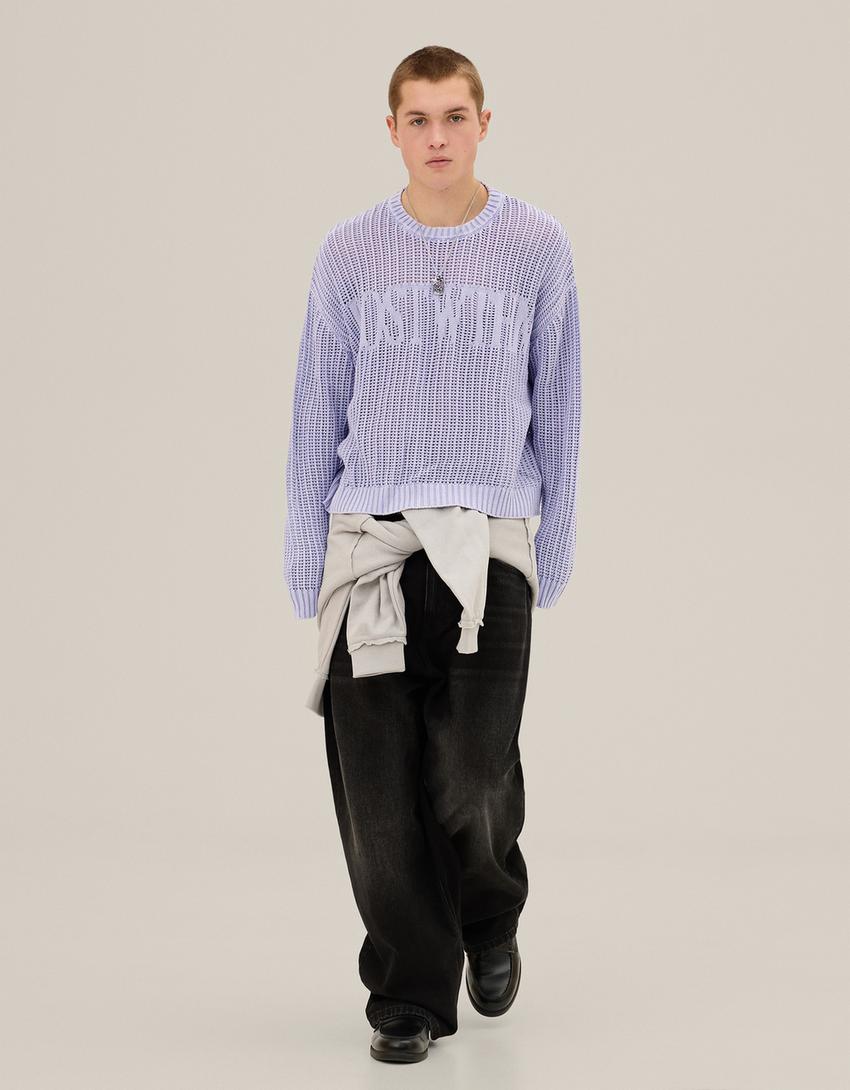 Graphic crew neck sweater-Violet