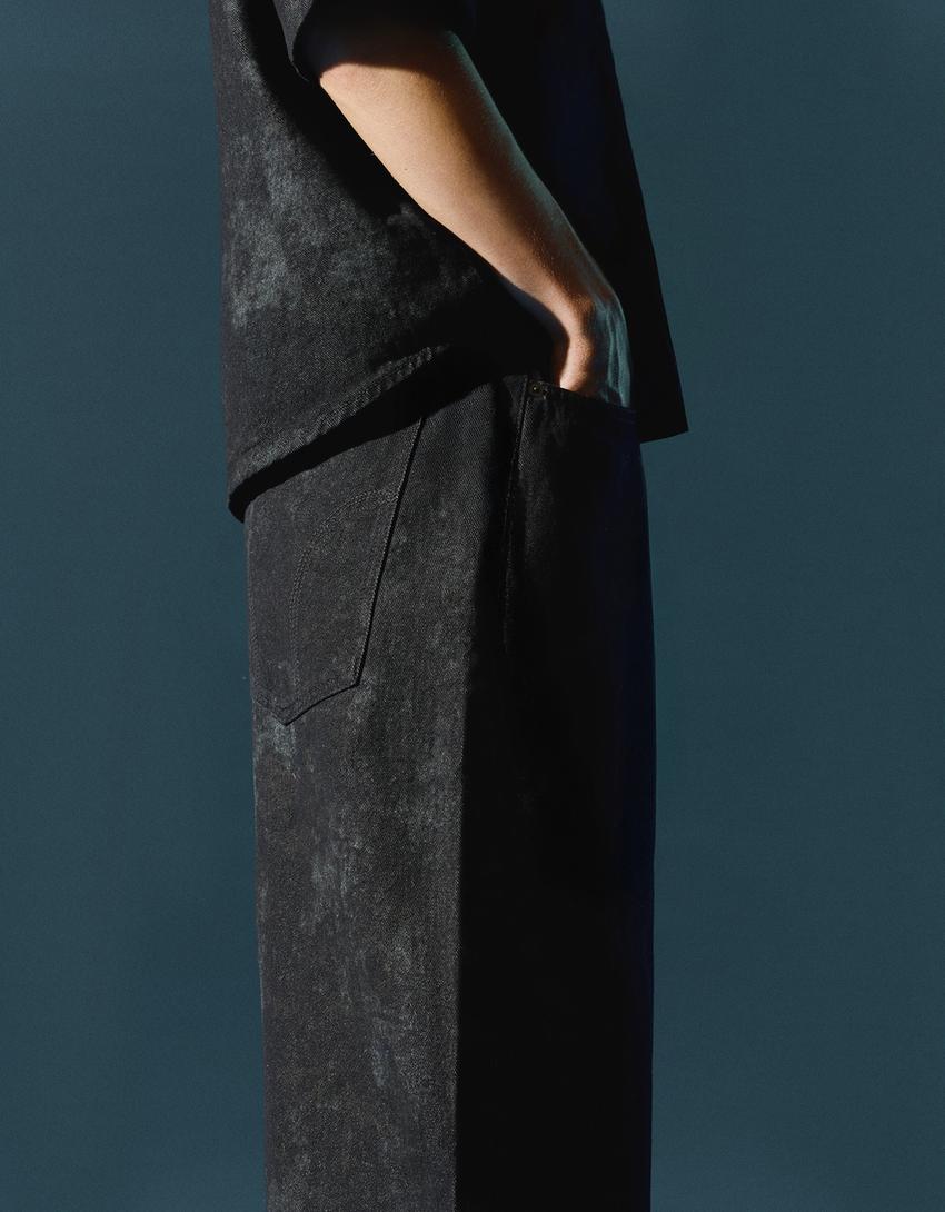 Pantalon super baggy fit imprimé-Noir