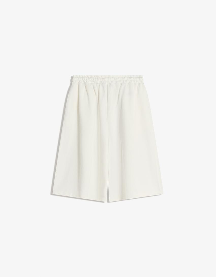 Bermuda jorts with elastic waistband-Off white-5