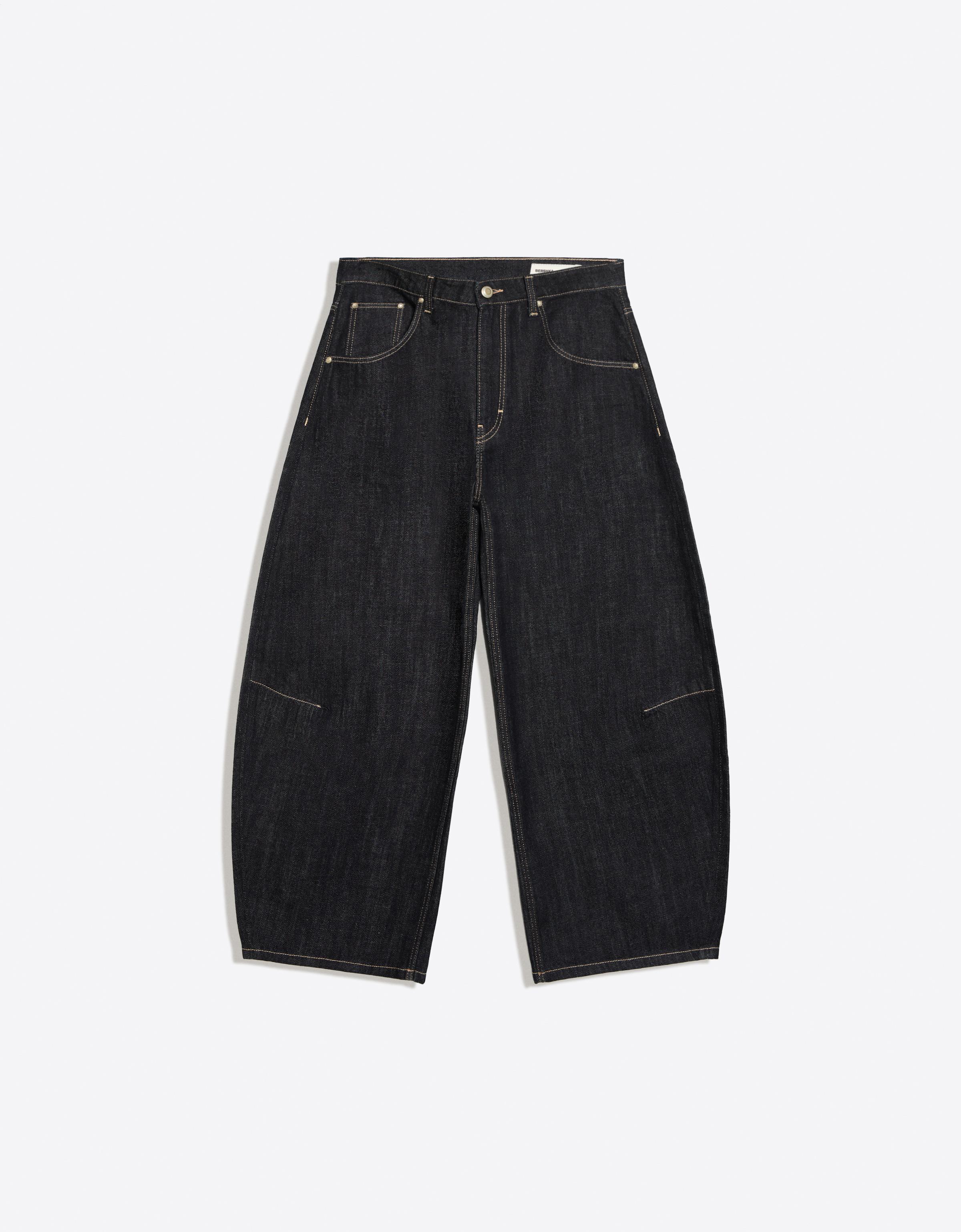 Cropped barrel-leg jeans — Navy