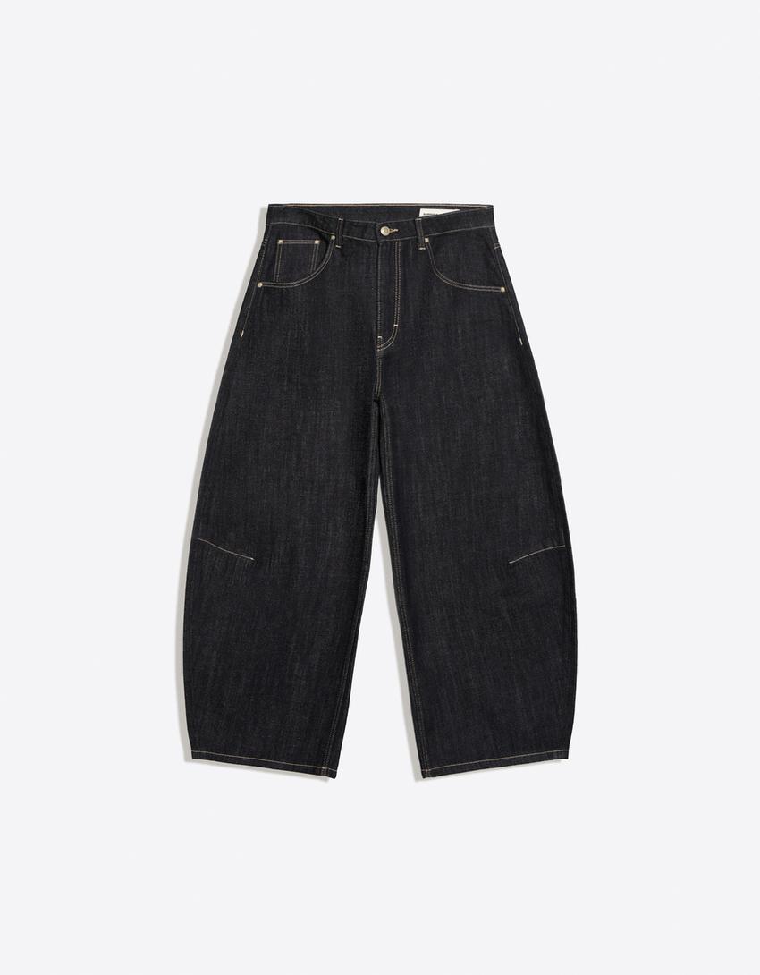 Barrel fit crop jean-Denizci mavisi